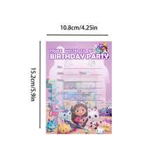 24件套新款卡通“盖比的娃娃屋”主题生日派对邀请卡套装，包含邀请卡、信封、派对装饰品、礼盒，适用于生日、新年及其他场合。 - 彩色 - 查看 5