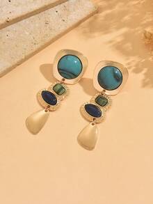 1对新款金属耳环，时尚饰品，适合作为礼物、参加派对、日常佩戴 - 彩色 - 查看 2