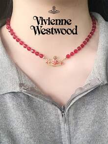 Vivienne Westwood Dây chuyền hình sao Thổ bằng pha lê nhân tạo màu đỏ của Messaline Collection, mạ vàng và đồng thau. - Đỏ - Xem 4