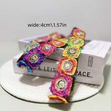 182cm/72in Colorful 3D Floral Sequin Lace Trim, 2 Sizes, Mixed Colors, Vintage With Metal Accents, Suitable For DIY Crafts And Decorations. Can Be Used For Neckline, Sleeve Cuffs, Skirt Hems, Shoes, Pillows, Curtains, Tablecloths, Home Textiles DIY. - Colored Double-sided - View 4