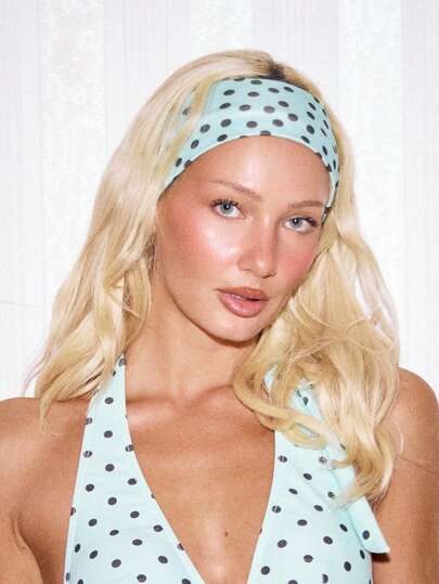 1 Pc Polka Dot Headbands For Women, Retro Mint Green Elastic Hair Band, Soft Stretchy Turban Head Wraps For Summer Beach, Yoga, Running, Makeup, Boho Style Hair Accessories For Girls, Non-Slip Wide Sweatband