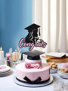 1pc Black & Gold "Congrats" Cake Topper, Black & Blue Graduation Boy Cake Topper, Black & Pink Graduation Girl Cake Topper, 2026 Graduation Theme Party Cake Decorations - Graduate - View 10