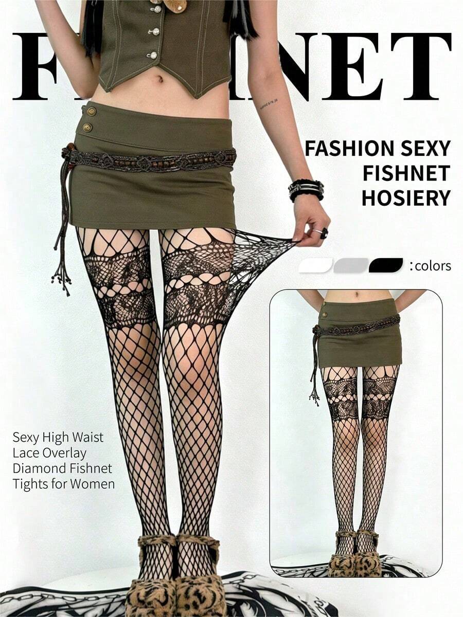 1/2/3双装女士哥特式网袜,朋克酷炫风格,适合夜店和日常穿着 - 彩色 - 查看 1