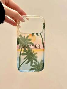 小众ins风夏日日落椰树插画手机壳，兼容苹果17 Pro Max、高端15、新款16 Pro、女士17 Pro，双层14寸全包防震手机壳 - 橘色 - 查看 7