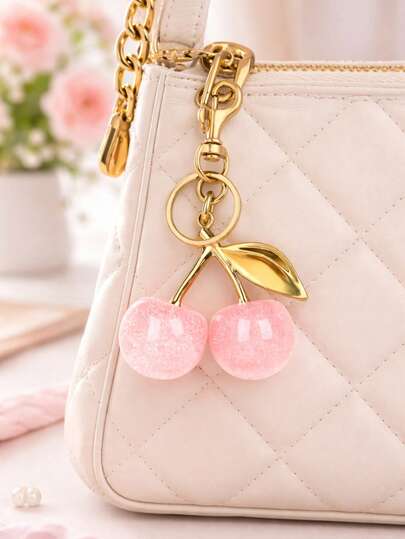 1 mặt dây chuyền hình quả anh đào dễ thương - Móc khóa trang trí túi xách hình quả anh đào lấp lánh, phù hợp cho nữ, phụ kiện thời trang cho túi tote, túi đeo vai và ba lô, món quà lý tưởng cho bạn thân, Ngày của Mẹ, kỷ niệm hoặc tốt nghiệp.