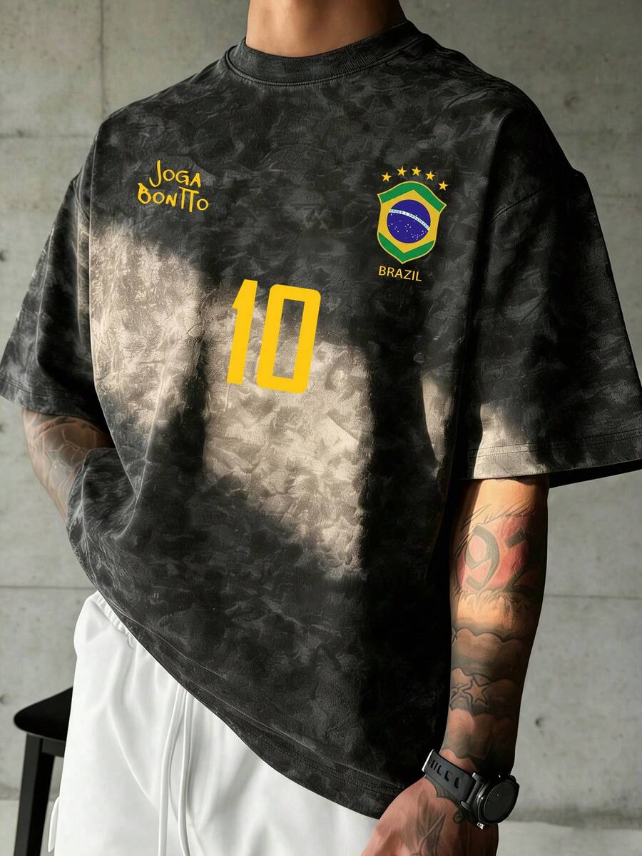 Simple Studio | Áo thun ngắn tay dáng rộng lấy cảm hứng từ đội tuyển Brazil, nhuộm tie-dye | Thích hợp cho mùa hè | Thoải mái và thoáng khí | Phong cách đường phố