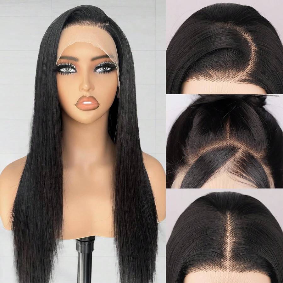 13X4 Black Synthetic Lace Front Wig Long Straight Glueless Wigs For Women HD Lace Layered Pre Plucked Hairline - 自然色&黑色系 - 查看 1