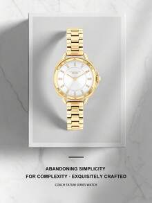 Tatum Series Women's Quartz Watch, Gold Tone Case Gold Stainless Steel Band White Dial - Gold - View 3