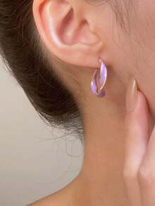 1 Pair Fashionable Colorful Enamel C-Shaped Hoop Earrings, Unique Geometric Design, Minimalist Versatile Jewelry For Women, Suitable For Daily, Dates, Parties, Great Gift For Girlfriend - Multicolor - View 6