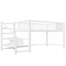 Low Loft Bed For Children (90 X 200 Cm), With Storage Ladder, Sturdy Metal Frame, Suitable For Children And Teenagers, Pink - 白色 - View 6