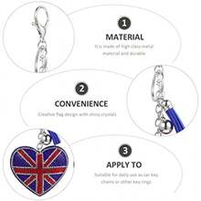 Union Jack Keychain 6.1 Inch Rhinestone Heart-Shaped Pendant British Flag Bag  For Women Handbag Decoration Souvenir - 如圖所示 - 查看 3
