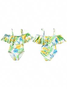 Family Matching Swimsuit Pineapple Print Ruffle Hem One Piece Bathing Suit Women Kids Girls Beachwear Swim Trunks Men&Boys Swimwear For Whole Family - 女孩 - 查看 8