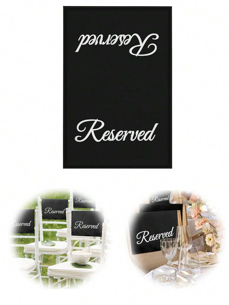 12pcs Reserved Seat Signs, Suitable For Chairs, Church Pews, Wedding Ceremonies, Banquets, Meetings Or Events, Also Suitable For Birthday Parties And Other Gatherings - Black Chaircloth - View 1