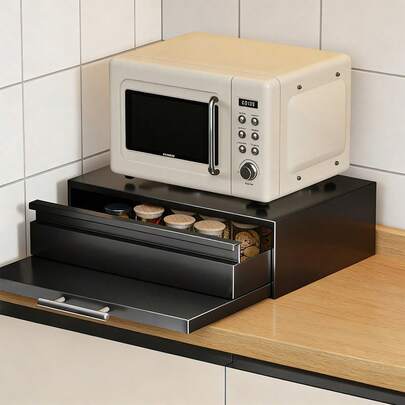 1X Microwave Storage Rack With Drawers, Kitchen Storage Rack, Desktop Storage Rack