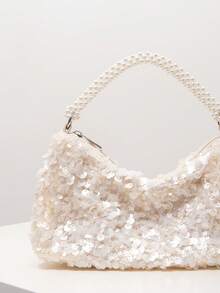 Túi đính sequin, túi đính ngọc trai, túi dự tiệc dạ hội, túi dự tiệc, túi váy dạ hội, phụ kiện dạ hội, đồ dùng đám cưới, ví nữ thanh lịch, quà tặng nữ (mẫu ngẫu nhiên) - Màu be - Xem 4