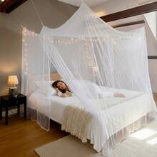Red de mosquitos de malla de poliéster ligera, dosel semi-transparente, fácil de montar, adecuada para camping, dormitorio - marco blanco, apta para cama y uso al aire libre - A - Ver 4