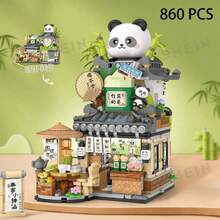 Bộ đồ chơi xếp hình 860 mảnh ghép hình quán cà phê gấu trúc thu nhỏ, quán cà phê gấu trúc có thể mở được, mô hình đường phố thu nhỏ, hộp xếp hình sáng tạo, quà tặng cho Halloween, sinh nhật, Giáng sinh. - Nhiều màu - Xem 3