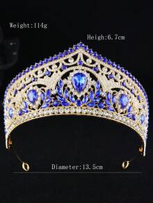 1件畅销全水晶水滴玻璃新娘皇冠合金头饰，适合节日、生日、庆典等场合，可作为女士礼物配饰。 - 藍色 - 查看 4