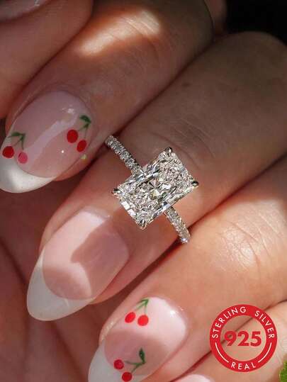 1 pièce Bague de mariage de fiançailles pour femme en argent sterling 925 avec zircone cubique rectangulaire de 2 à 5 carats, cadeau de bijoux exquis