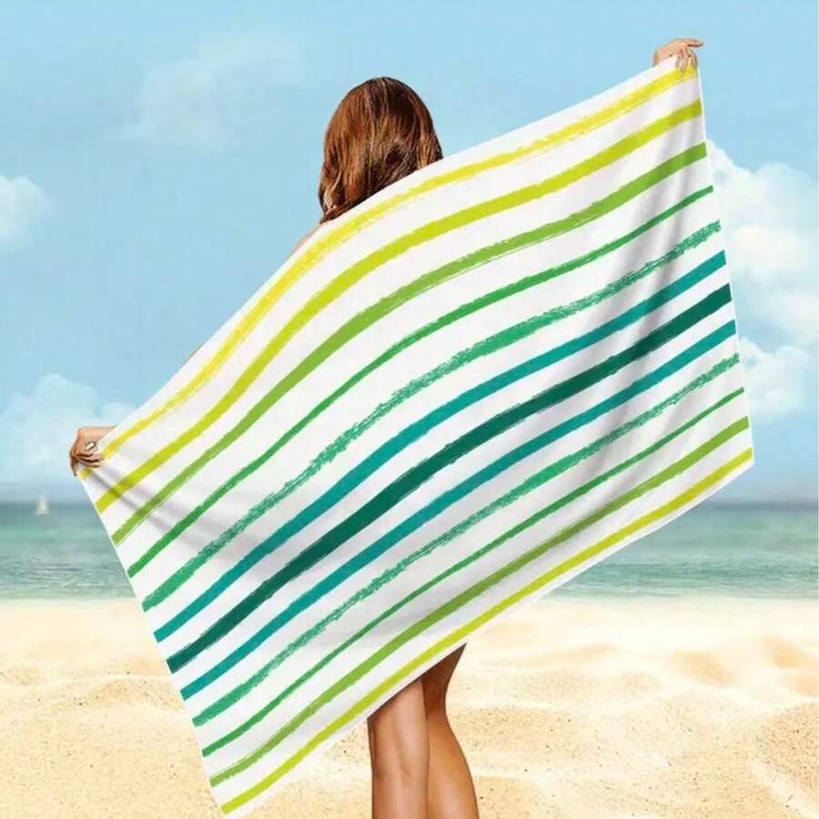 Handuk Pantai Ekstra Lembut dan Cepat Kering - Handuk Mikrofiber Tebal Bergaris Besar, Cocok untuk Yoga, Berenang, dan Lari - Menyerap Air dan Nyaman - 2 - View 1