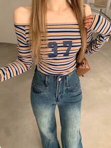 YEAE | Celana Jeans Flare, Celana Panjang Slim Fit Retro Korea Elastis untuk Wanita Kasual Musim Gugur - Dark Wash - View 3