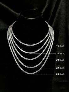 1pc 4mm Tennis Chain, Zinc Alloy Multi-Layer Chain Necklace For Men, Rock Hip Hop Rap Style, Classic Design Ensures Versatility And Practicality, Presents Unparalleled Brilliant Luster, Suitable As Friend Gathering, Birthday, Party Gift - Fashion Tennis Chain - View 5