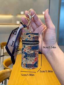 复古木纹圆形口红盒装饰，丝巾图案 - 时尚便携钥匙扣小包（图案随机），手拿包，钱包，女士小钱包，迷你钱包，零钱包，女士钱包，钱包，钥匙扣零钱包，旅行必备，夏季节日，毕业典礼，教师节礼物，生日礼物，母亲节礼物 - 彩色 - 查看 5