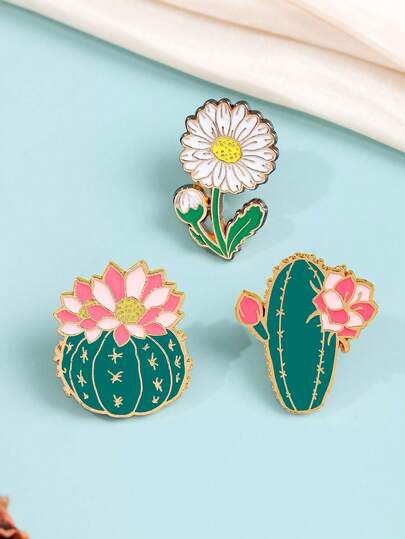 Bộ 3 ghim cài áo hình hoa cúc và xương rồng dễ thương, món quà đáng yêu dành cho bạn gái, bạn thân, sinh nhật, phụ kiện thiết kế nhỏ độc đáo.