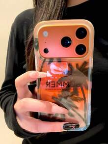 小众ins风夏日日落椰树插画手机壳，兼容苹果17 Pro Max、高端15、新款16 Pro、女士17 Pro，双层14寸全包防震手机壳 - 橘色 - 查看 4