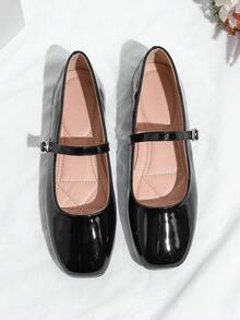 Women's New Commuting Mary Jane Shoes, Retro Red Color, Buckle Closure - Black - View 5