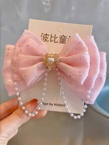 1 pieza Clip de pelo con lazo lindo, clip de pelo con forma de corazón con borla de perlas, accesorio de pelo de estilo princesa brillante para fiesta de cumpleaños y cosplay - Multicolor - Ver 9