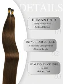 SUYYA 22 Inch 50g I-Tip Hair Extensions, Easy Maintenance I-Tip Real Hair Extensions, Brown Color, Suitable For Parties - S4 - View 3