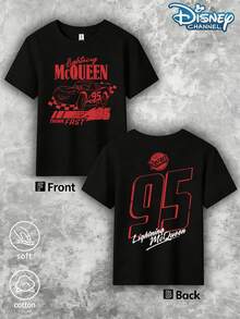 Disney's *Cars* "Lightning McQueen-No. 95" Graphic Summer T-Shirt-A Perfect Gift For Children, Suitable For Both Boys And Girls To Wear During Holiday Parties, Family Meals, Outdoor Activities, Travel, And Visits To Disney Parks. - Black - View 2