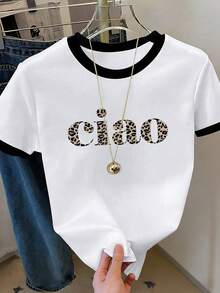 1 pièce T-shirt décontracté à manches courtes et col rond pour femmes - Imprimé mignon de tigre de dessin animé portant des lunettes roses et du chewing-gum, style de rue Y2K blanc d'été - Blanc - Voir 2