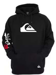 Men's Kangaroo Hoodie With Circle Print, - màu đen - Xem 4