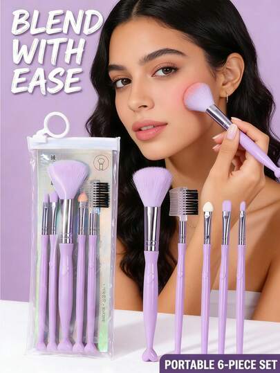 14支化妆刷，鱼尾柄刷，柔软合成刷毛，配有便携拉链袋，轻松混搭，可爱旅行美妆工具包，干湿两用化妆海绵，适合日常妆容、旅行、沙龙、斋月、开斋节、复活节和母亲节等场合，是理想的礼物之选。