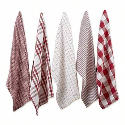 DII Farmhouse Basic Kitchen Collection - Juego de Toallas de Cocina 18 x 28 Pulgadas Color Rojo Granero 5 Piezas