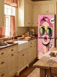 1pc Pop Art Fridge Sticker, Retro Comic Girl Pattern, Removable Waterproof Vinyl Material, Self-Adhesive Refrigerator Wrap Cover, Easy To Apply & Reusable, Ideal For Kitchen Fridge Decor, Home Appliance Makeover, Apartment Decor & Fun Kitchen Accessories - 001 - View 10