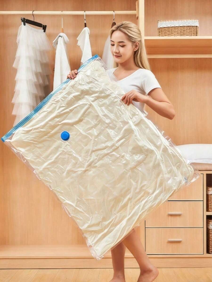 真空壓縮袋附手壓幫浦，旅行省空間袋，透明 PVC，多尺寸，大容量適用衣物、床上用品、枕頭與毛毯，郵輪必備，秋冬居家收納，必備旅行配件