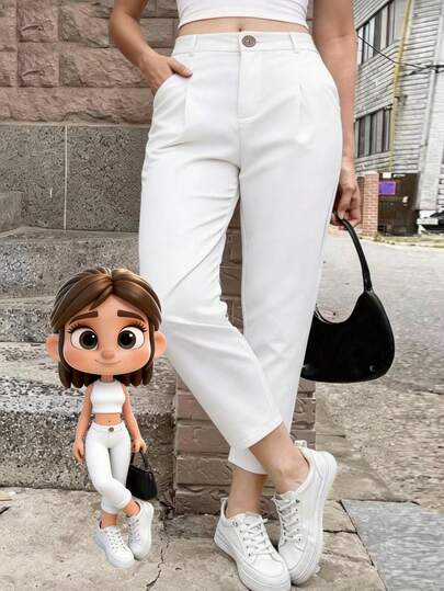 Pantalones de alta gama Los pantalones cortos y rectos de talle alto son imprescindibles para salidas diarias