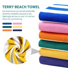 1pc Oversized 29x58 Inch Stripe Beach Towel  Extra Large Accessories Essentials Soft Super Absorbent Pool Travel Bath Swim Camping Towels Bulk Men Women Adults Gift - Màu vàng lớn - Xem 4
