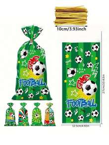 50个世界杯足球派对糖果袋 - 扁平袋，印有足球图案。适合盛放糖果、礼物和零食；是装饰世界杯赛事、足球主题派对和生日庆祝活动的完美之选。 - 均碼 - 查看 3