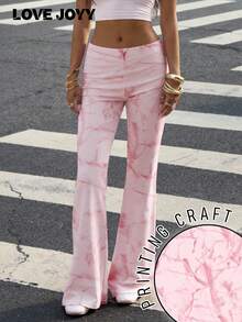 LOVE JOYY 女士优雅粉色喇叭休闲裤，高腰显瘦垂坠长裤，适合夏季度假、户外活动和日常穿着 - 彩色 - 查看 5