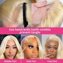 巴西原生蕾丝前假发，波浪卷发，13x4高清蕾丝前假发，200%密度，预先拔毛，带婴儿发，无胶假发，真人混纺假发，#613金色 - S613 - 查看 5