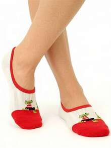 1 đôi tất hoạt hình không lộ cổ chân dành cho nam và nữ, tất thuyền chống trượt, tất mắt cá chân thấp và tất lót thoáng khí thường ngày. - trắng - Xem 4