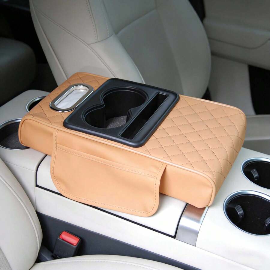 1pc Multifunctional 4-In-1 Car Armrest Box Heightening Pad, Central Armrest Box, Cup Holder, Tissue Box, Versatile Car Armrest Pad With Cup Holder - one-size - View 1