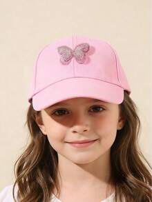 3/1 Set Random White, Beige, Pink Girls Baseball Cap, 3D Butterfly Decor, Lively & Cute, Suitable For Girls Summer Sun Hat, Match All Outfits, Outdoor Travel & Holiday, Beach Hat, Valentine's Day & Thanksgiving Gift - Multicolor - View 3