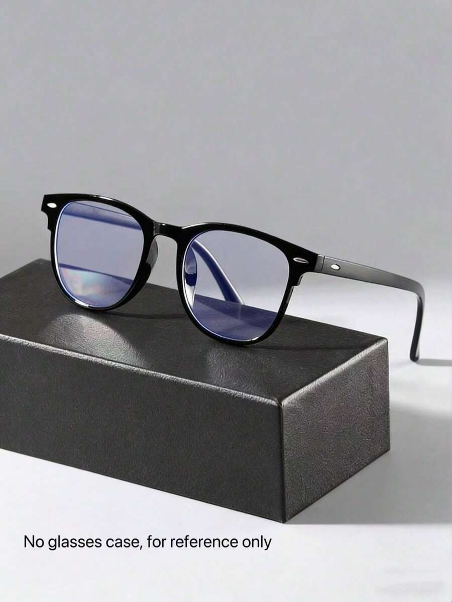 1副男士经典方形返校黑色眼镜，透明镜片，适用于电脑、电视、游戏、智能手机等，保护眼睛免受视觉疲劳。 - 黑色 - 查看 1