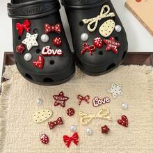 16pcs/Set Red Star Bow Flower Shoe Charms, DIY Decorative Accessories For Sandals Slippers Beach Garden Shoes, Perfect Fashion Gift For Holidays Halloween Christmas - Multicolor - View 2