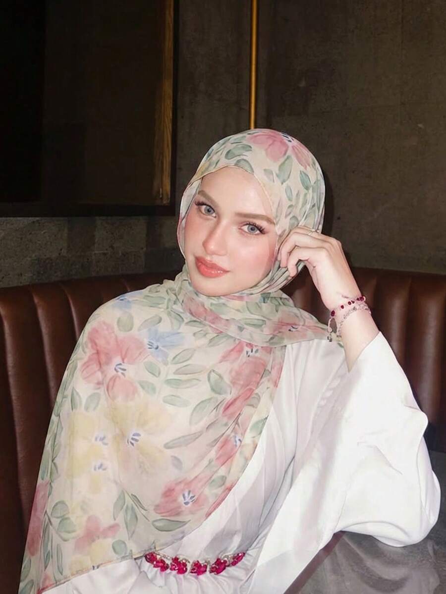 1 chiếc khăn choàng nhẹ họa tiết hoa màu nước dành cho nữ, kiểu dáng Bohemian, thích hợp cho bãi biển, kỳ nghỉ, phụ kiện, vật dụng cần thiết khi đi du lịch. - Bản in khuếch tán - Xem 1